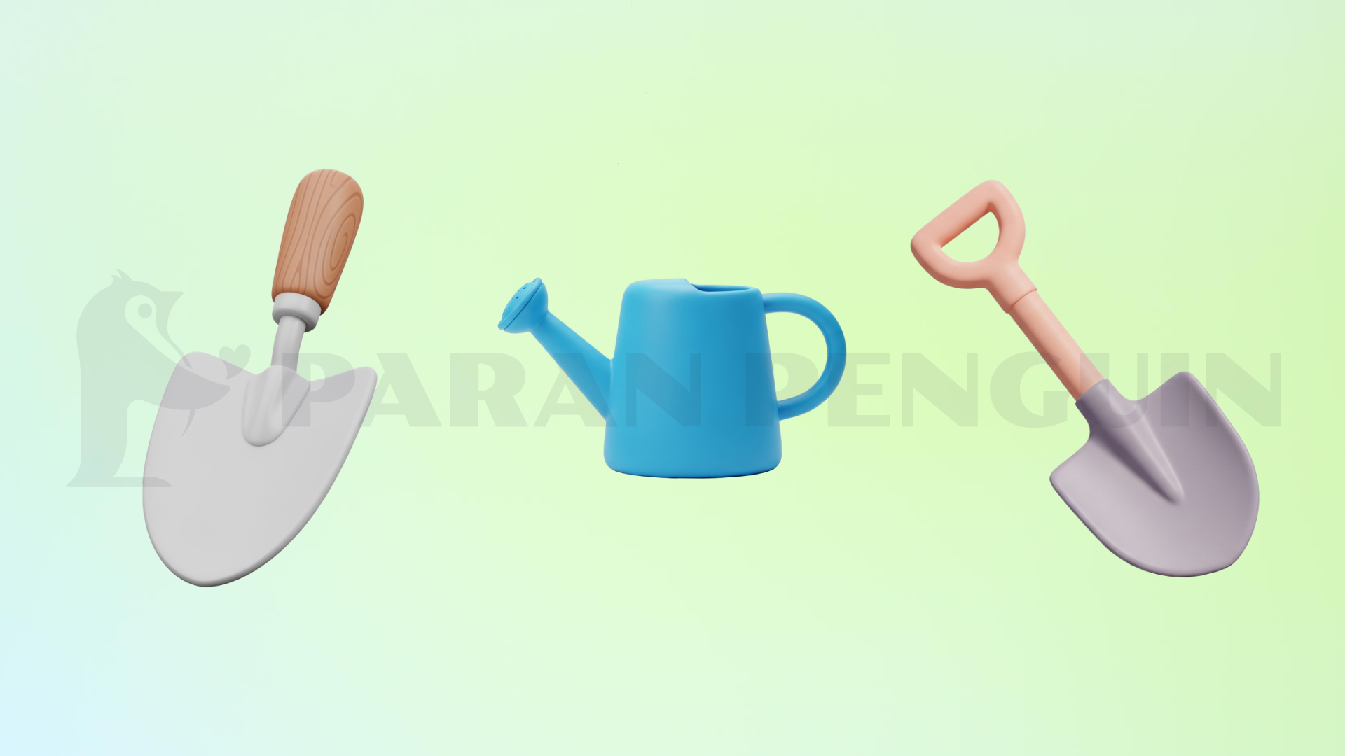 농장도구, 모종삽, 물뿌리개, 삽, 3D, 아이콘, 일러스트