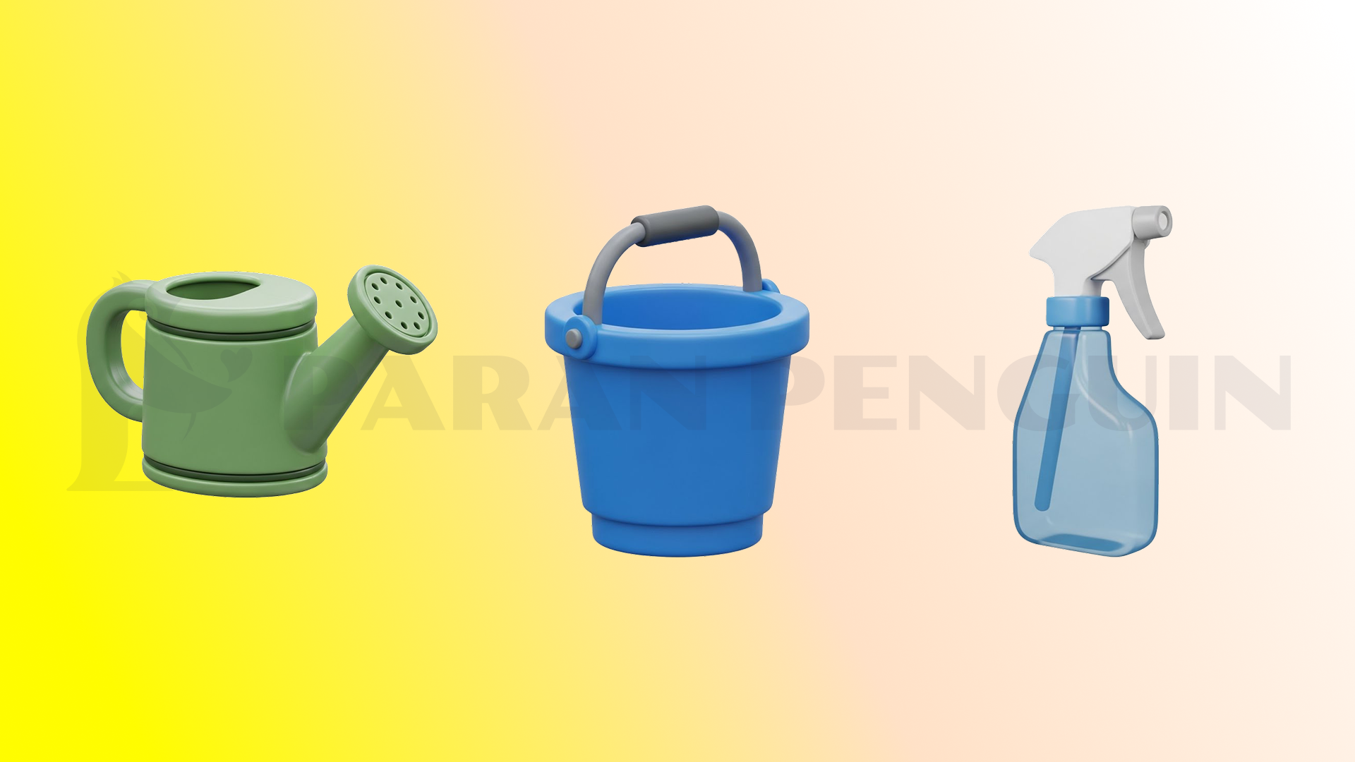 원예, 물뿌리개, 물통, 분무기, 3D, 아이콘, 일러스트